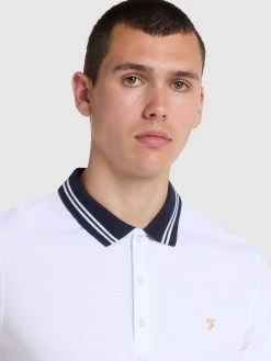 Farah Stanton Slim Fit Tipped Organic Cotton Polo Shirt In White -Farah f4ksb076 104 alt4