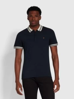 Farah Stanton Slim Fit Tipped Organic Cotton Polo Shirt In True Navy