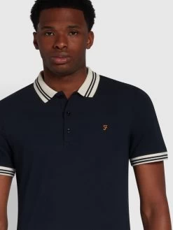 Farah Stanton Slim Fit Tipped Organic Cotton Polo Shirt In True Navy -Farah f4ksb076 412 alt4