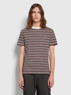 Farah Zephyr Slim Fit Stripe Short Sleeve T-Shirt In Mandarin