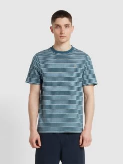 Farah Davis Regular Fit Stripe Print T-Shirt In Croft Green