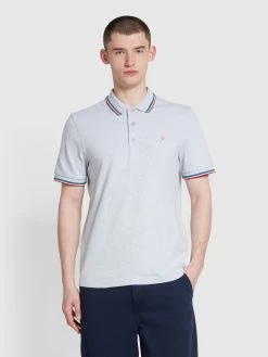 Farah Alvin Cotton Tipped Collar Polo Shirt In Light Grey Marl