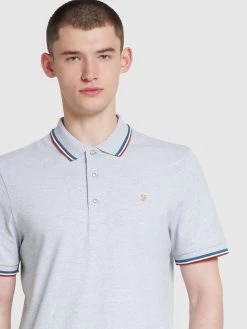Farah Alvin Cotton Tipped Collar Polo Shirt In Light Grey Marl -Farah f4kse0a7 042 alt4