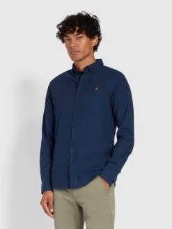 Farah Steen Slim Fit Brushed Organic Cotton Shirt In True Blue