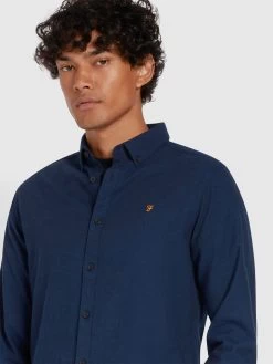 Farah Steen Slim Fit Brushed Organic Cotton Shirt In True Blue -Farah f4wbb006 976 alt4 780edcd6 2254 4038 ab7d 03eeff3a92fd