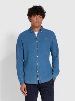 Farah Brewer Slim Fit Organic Cotton Denim Shirt In Stone Wash