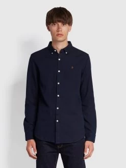 Farah Brewer Slim Fit Indigo Oxford Shirt In Mid Indigo