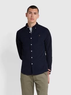 Farah Fontella Slim Fit Corduroy Shirt In True Navy