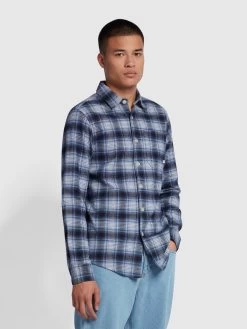 Farah Calabria Casual Fit Ombre Check Shirt In Steel Blue