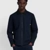 Farah Olmes Casual Fit Long Sleeve Zipped Overshirt In True Navy -Farah f4wfd063 390 alt1