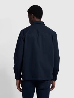 Farah Olmes Casual Fit Long Sleeve Zipped Overshirt In True Navy -Farah f4wfd063 390 alt3