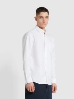 Farah Brewer Casual Fit Organic Cotton Long Sleeve Shirt In White