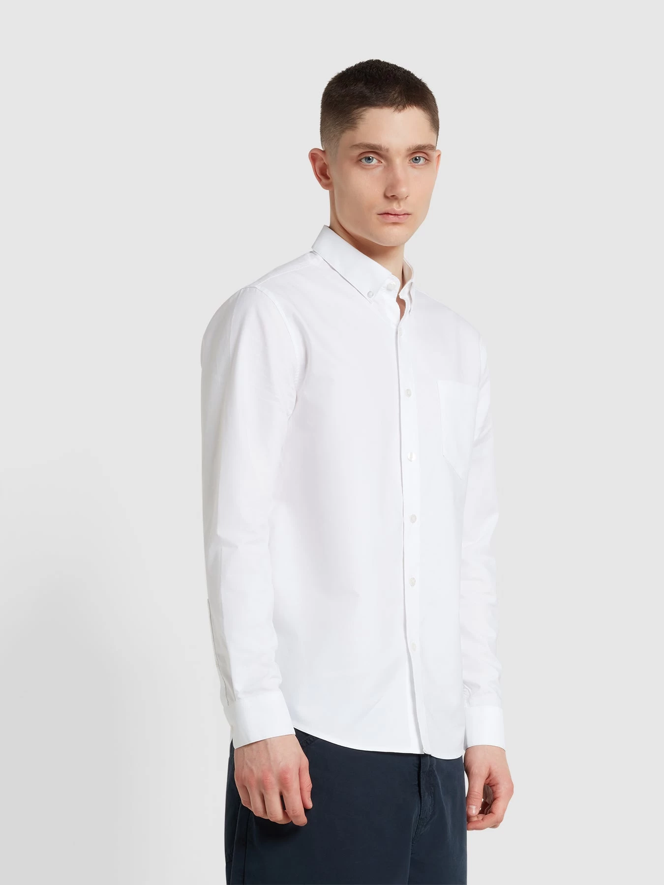Farah Brewer Casual Fit Organic Cotton Long Sleeve Shirt In White 3 Farah Brewer Casual Fit Organic Cotton Long Sleeve Shirt In White