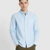 Farah Brewer Casual Fit Organic Cotton Long Sleeve Shirt In Sky Blue -Farah f4whd050 468 alt1