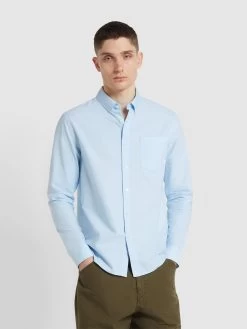 Farah Brewer Casual Fit Organic Cotton Long Sleeve Shirt In Sky Blue