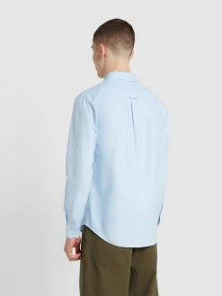 Farah Brewer Casual Fit Organic Cotton Long Sleeve Shirt In Sky Blue -Farah f4whd050 468 alt3
