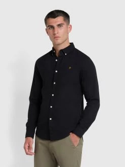 Farah Brewer Slim Fit Organic Cotton Oxford Shirt In Black