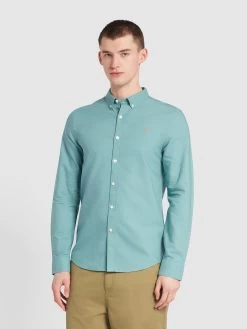 Farah Brewer Slim Fit Organic Cotton Long Sleeve Shirt In Brook Blue
