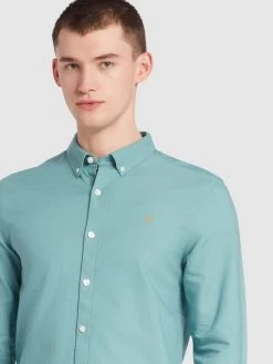 Farah Brewer Slim Fit Organic Cotton Long Sleeve Shirt In Brook Blue -Farah f4wsb060 325 alt4