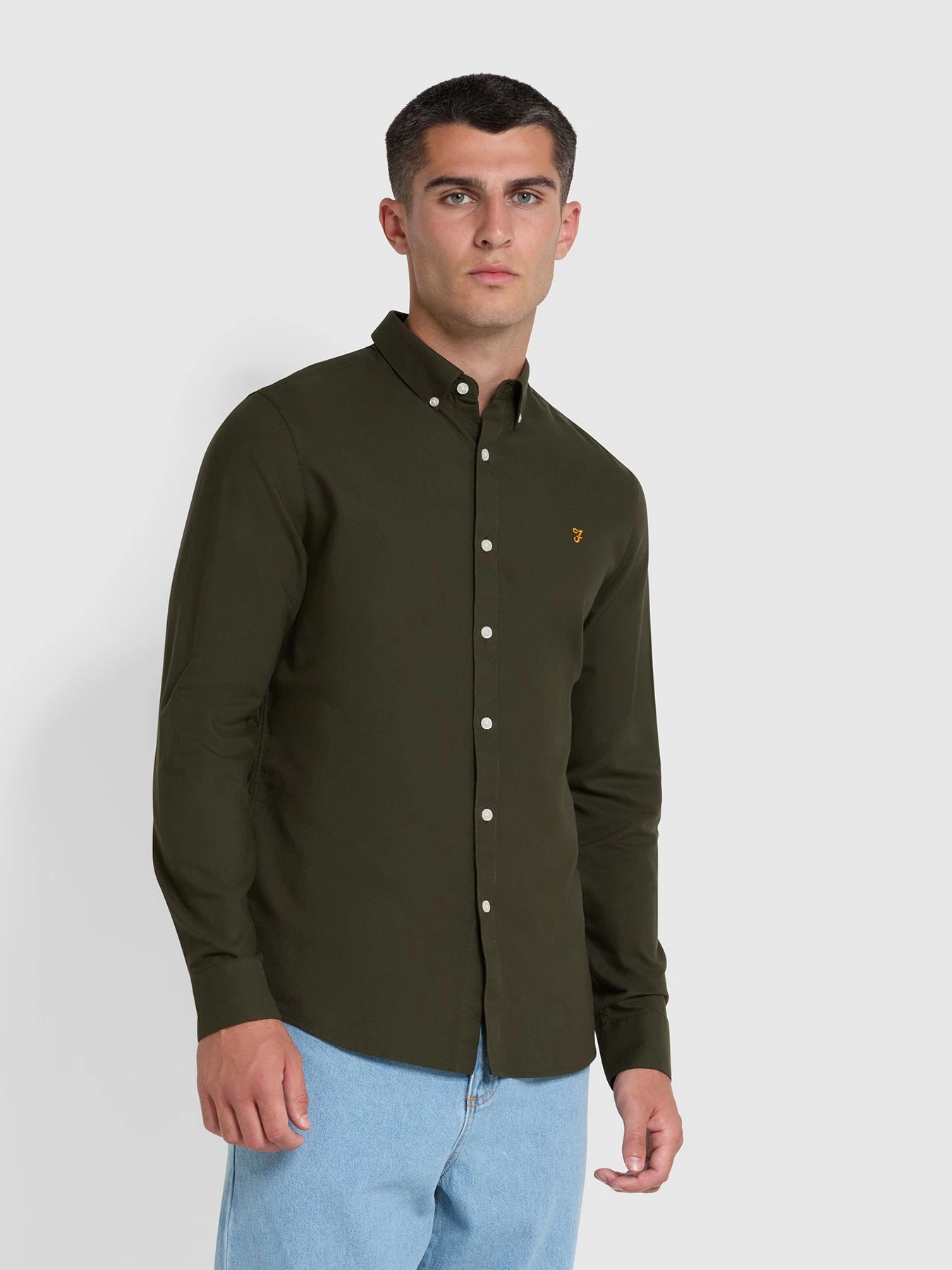 Farah Brewer Slim Fit Organic Cotton Oxford Shirt In Evergreen 3 Farah Brewer Slim Fit Organic Cotton Oxford Shirt In Evergreen