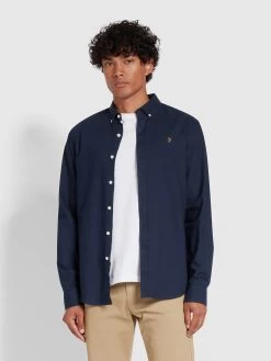 Farah Brewer Slim Fit Organic Cotton Oxford Shirt In Navy