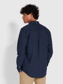 Farah Brewer Slim Fit Organic Cotton Oxford Shirt In Navy -Farah f4wsb060 454 alt3 1