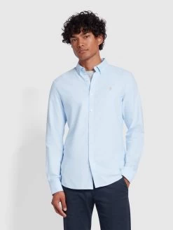Farah Brewer Slim Fit Organic Cotton Oxford Shirt In Sky Blue