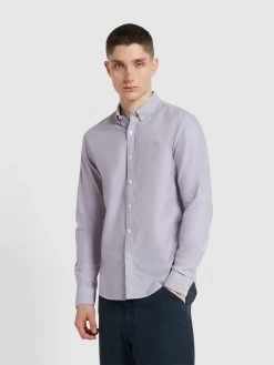 Farah Brewer Slim Fit Organic Cotton Long Sleeve Shirt In Slate Purple