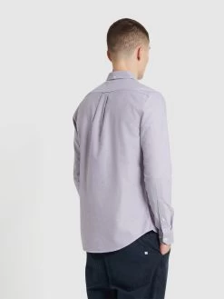 Farah Brewer Slim Fit Organic Cotton Long Sleeve Shirt In Slate Purple -Farah f4wsb060 516 alt3