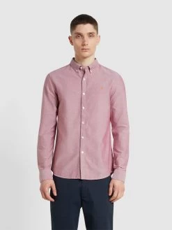 Farah Brewer Slim Fit Organic Cotton Long Sleeve Shirt In Clay Red
