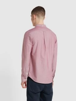 Farah Brewer Slim Fit Organic Cotton Long Sleeve Shirt In Clay Red -Farah f4wsb060 624 alt3