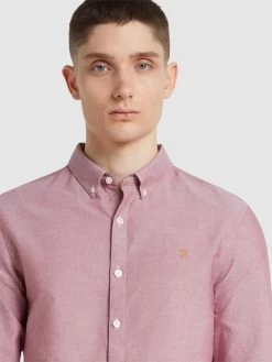 Farah Brewer Slim Fit Organic Cotton Long Sleeve Shirt In Clay Red -Farah f4wsb060 624 alt4