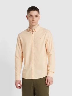 Farah Brewer Slim Fit Organic Cotton Long Sleeve Shirt In Bleached Yellow