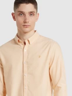 Farah Brewer Slim Fit Organic Cotton Long Sleeve Shirt In Bleached Yellow -Farah f4wsb060 719 alt4
