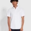 Farah Brewer Slim Fit Short Sleeve Organic Cotton Oxford Shirt In White