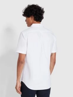 Farah Brewer Slim Fit Short Sleeve Organic Cotton Oxford Shirt In White -Farah f4wsb061 104 alt3 1