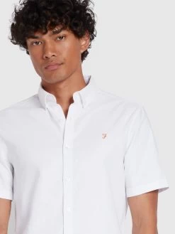 Farah Brewer Slim Fit Short Sleeve Organic Cotton Oxford Shirt In White -Farah f4wsb061 104 alt4 1