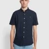 Farah Brewer Slim Fit Short Sleeve Organic Cotton Oxford Shirt In Navy