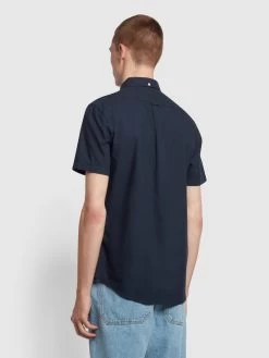 Farah Brewer Slim Fit Short Sleeve Organic Cotton Oxford Shirt In Navy -Farah f4wsb061 454 alt1