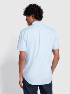 Farah Brewer Slim Fit Short Sleeve Organic Cotton Oxford Shirt In Sky Blue -Farah f4wsb061 468 alt3
