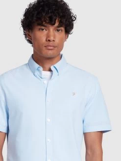 Farah Brewer Slim Fit Short Sleeve Organic Cotton Oxford Shirt In Sky Blue -Farah f4wsb061 468 alt4