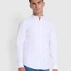 Farah White Grandad Shirt - Brewer Slim Fit Organic Cotton Long Sleeve Shirt -Farah f4wsb062 104 alt1 ec8f44fd 0a9f 4ee4 a0fb eaac362f6767