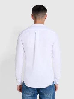 Farah White Grandad Shirt - Brewer Slim Fit Organic Cotton Long Sleeve Shirt -Farah f4wsb062 104 alt3 2247d83a 4033 4893 9c61 abdeab68df26