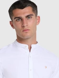 Farah White Grandad Shirt - Brewer Slim Fit Organic Cotton Long Sleeve Shirt -Farah f4wsb062 104 alt4