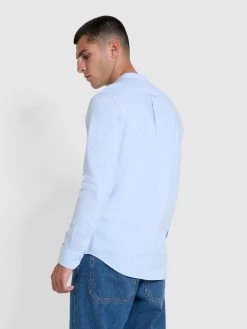Farah Brewer Slim Fit Grandad Organic Cotton Oxford Shirt In Sky Blue -Farah f4wsb062 468 alt3 70e14935 9654 4b23 b46d 086a307eff24