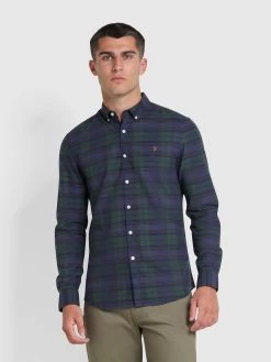 Farah Brewer Slim Fit Check Organic Cotton Oxford Shirt In Woodland Pine