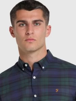 Farah Brewer Slim Fit Check Organic Cotton Oxford Shirt In Woodland Pine -Farah f4wsb069 309 alt4
