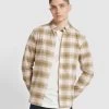 Farah Brewer Slim Fit Check Organic Cotton Long Sleeve Shirt In Moss Green -Farah f4wsb069 344 alt1