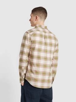 Farah Brewer Slim Fit Check Organic Cotton Long Sleeve Shirt In Moss Green -Farah f4wsb069 344 alt3