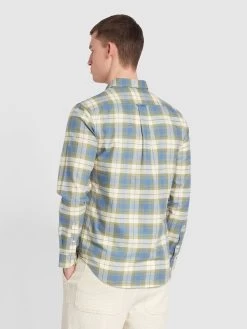 Farah Brewer Slim Fit Check Organic Cotton Long Sleeve Shirt In Sheaf Blue -Farah f4wsb069 486 alt3